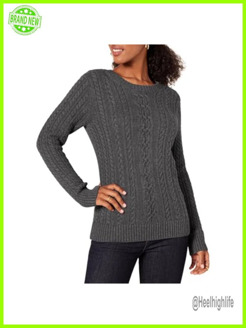 Women's Soft Cotton Cable Knit Crewneck Sweater Regular Fit Long Sleeve